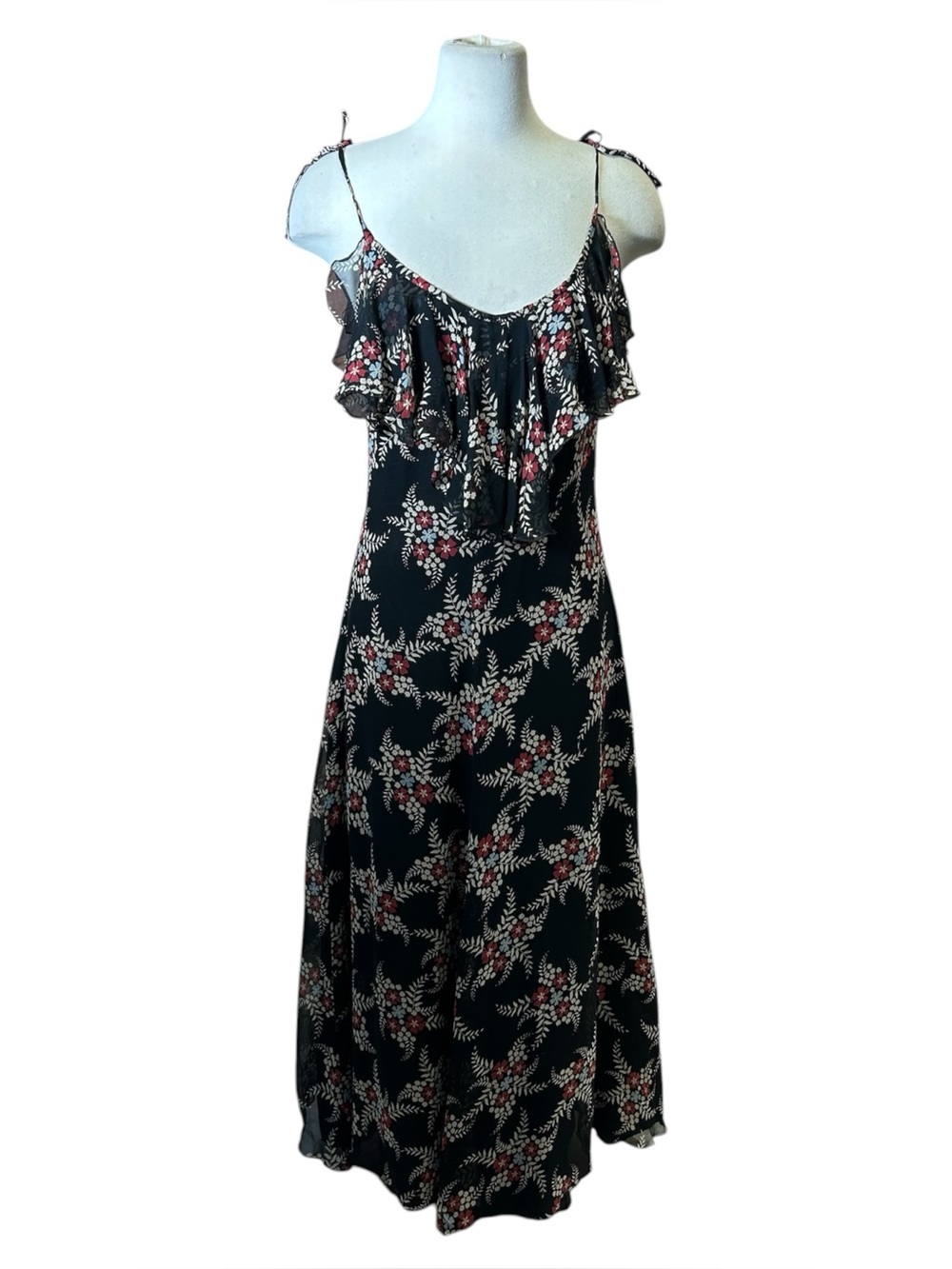 2002 y2k Anna Sui Floral Silk Chiffon Maxi Dress